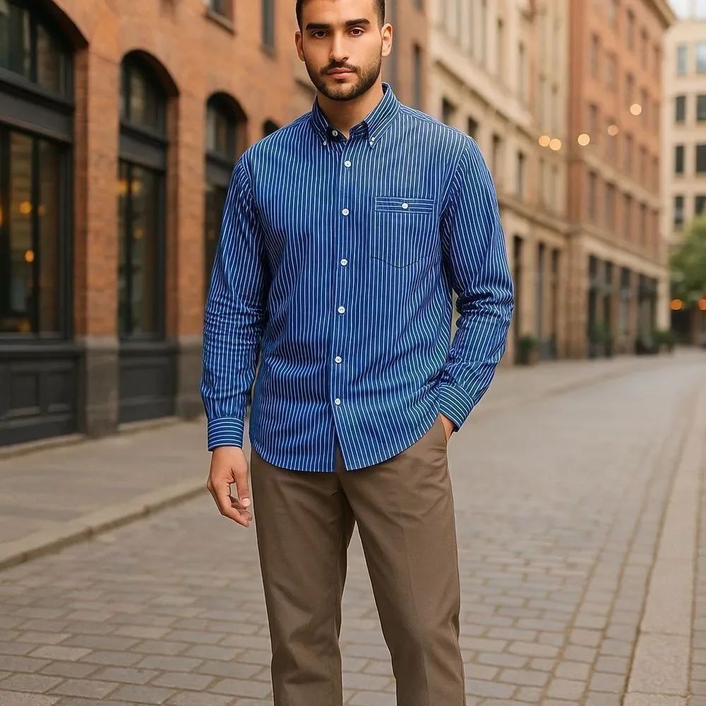 Paper Denim & Cloth Men’s Blue Striped Long Sleeve Button Up Shirt Size 2XL